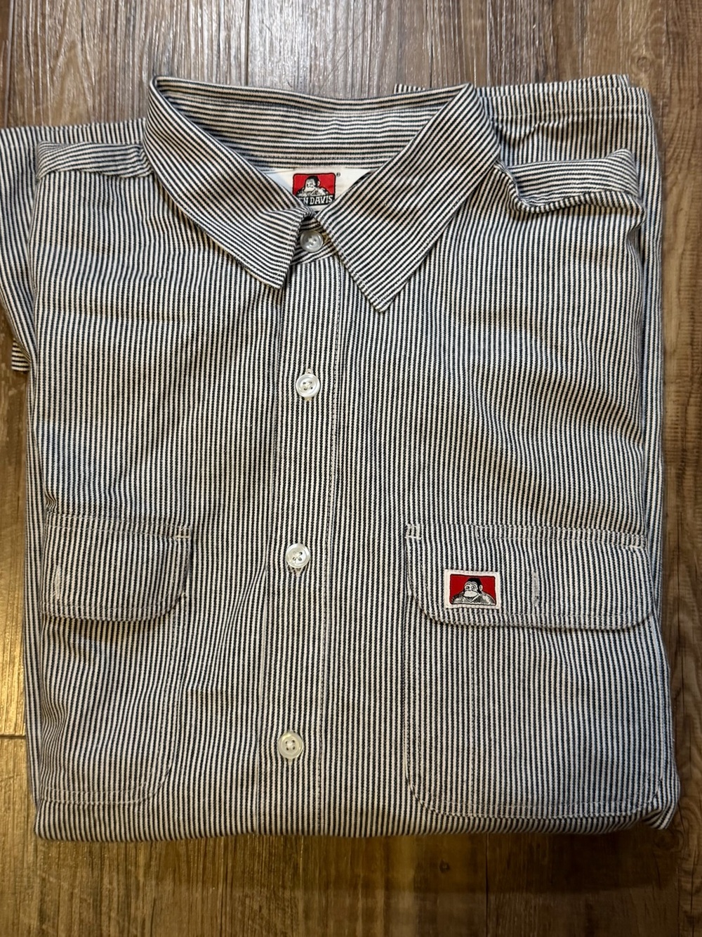 Ben Davis Black & White Narrow-Stripe Button-Up Work Shirt